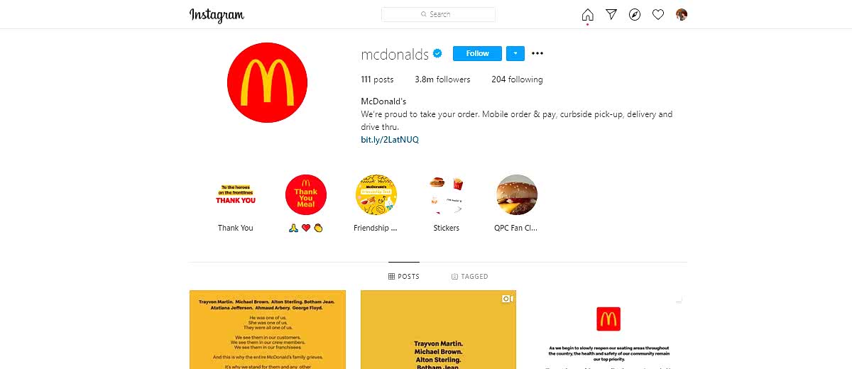 Instagram profili macdonalds